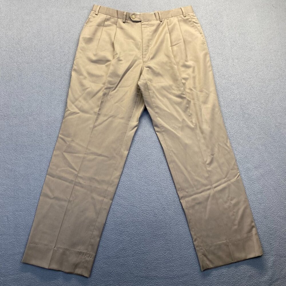Ralph Lauren Dress Pants Mens Size P 38 beige 92% Wool 8% Cashmere,Pleated